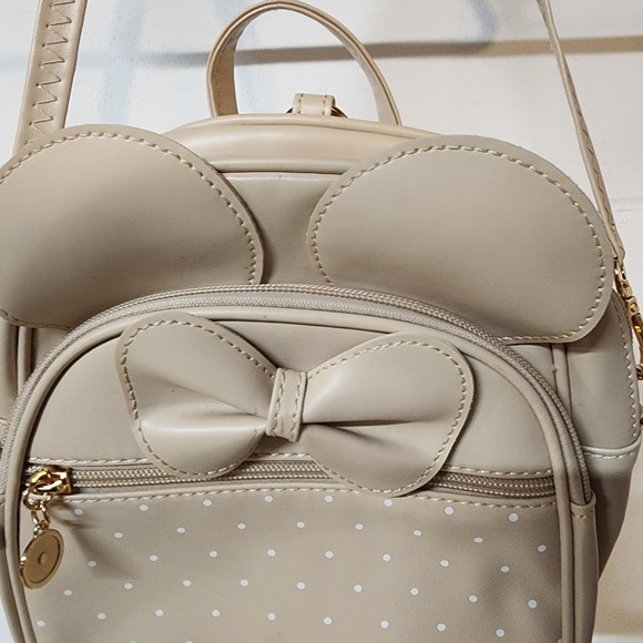 Kids Mini Backpack Purse Beige Polka‎ Dot Bow Accent Ears Girls Toddler - Picture 4 of 9